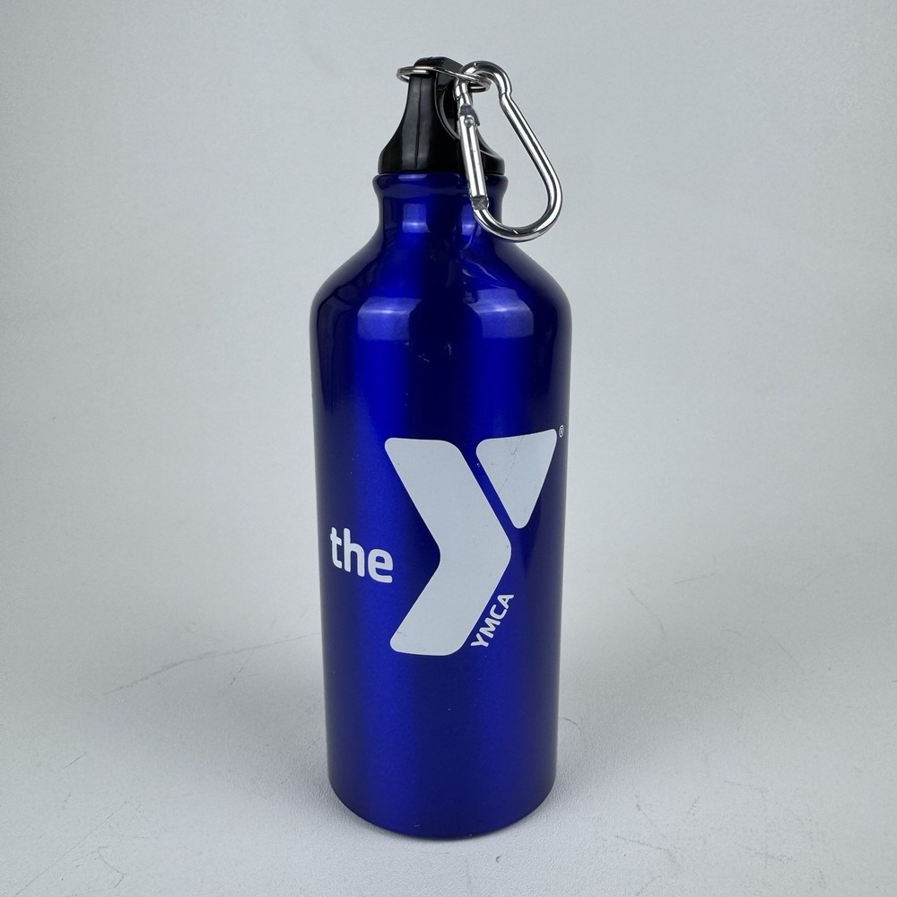 YMCA Aluminum Water Bottle Blue 8" Reusable with Carabiner Clip – The YMCA Logo